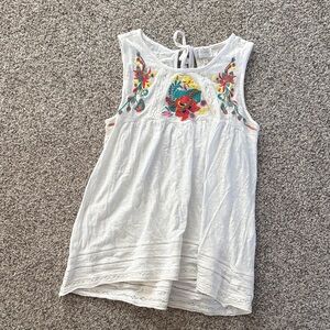 Cupio White Sleeveless Blouse with Colorful Embroidery
